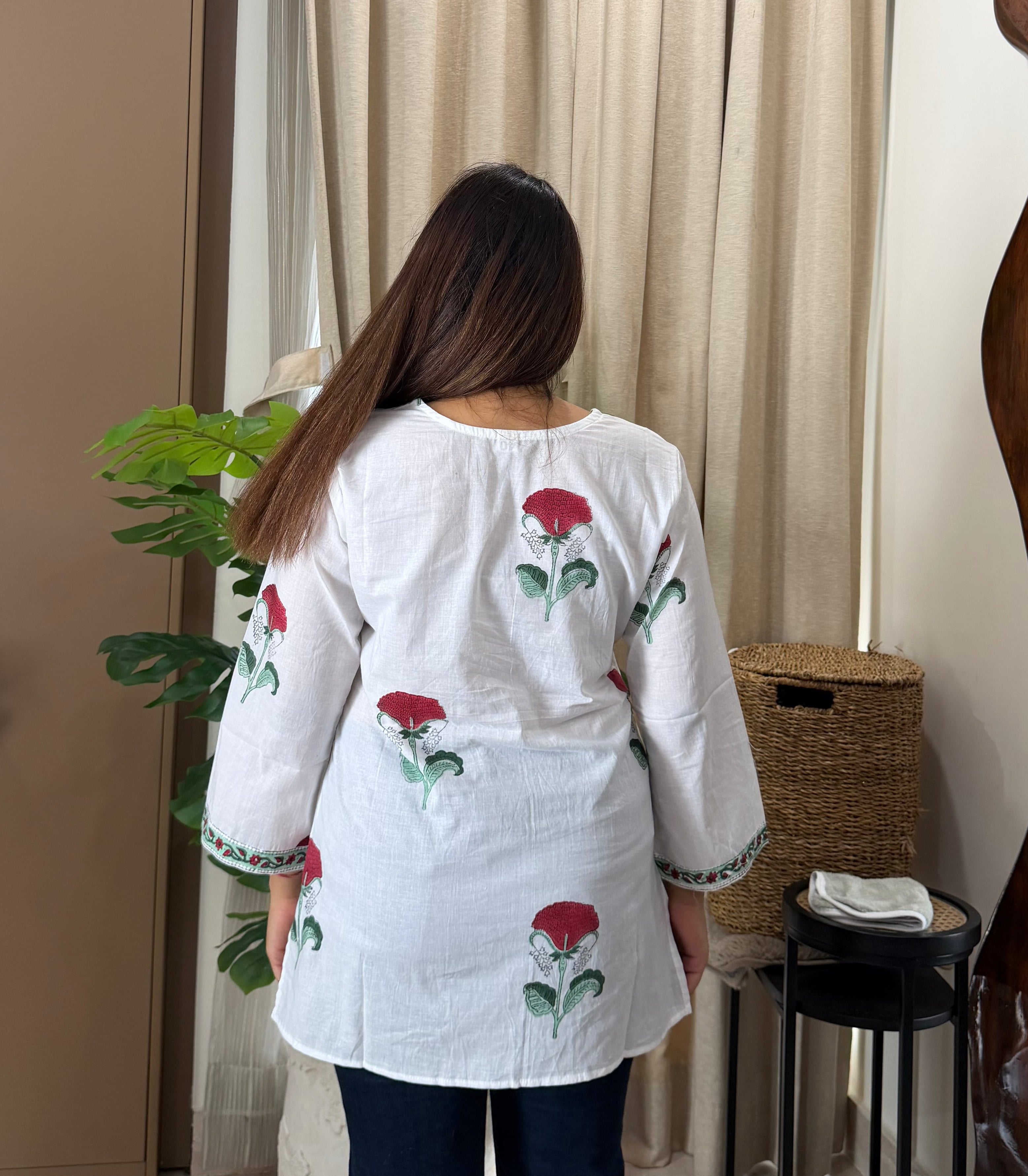 Red Booti short kurti